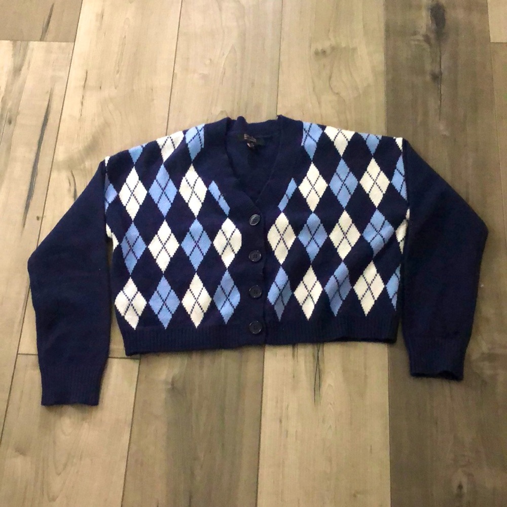 Blue and white high school sweater